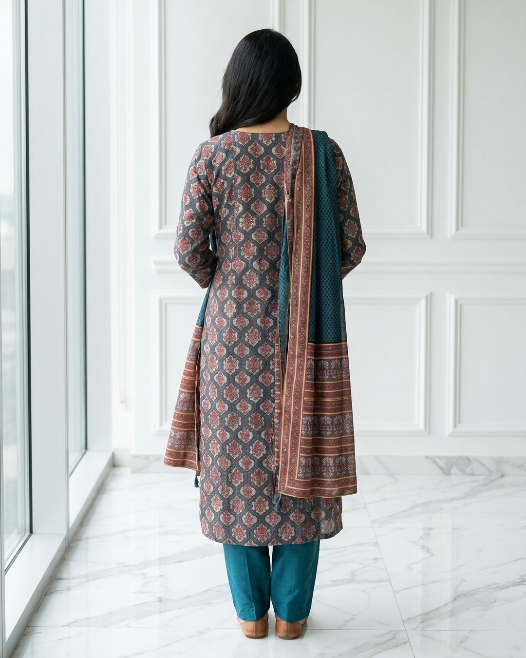 Celestial Blue Muslin Festive Straight Kurta (36952)
