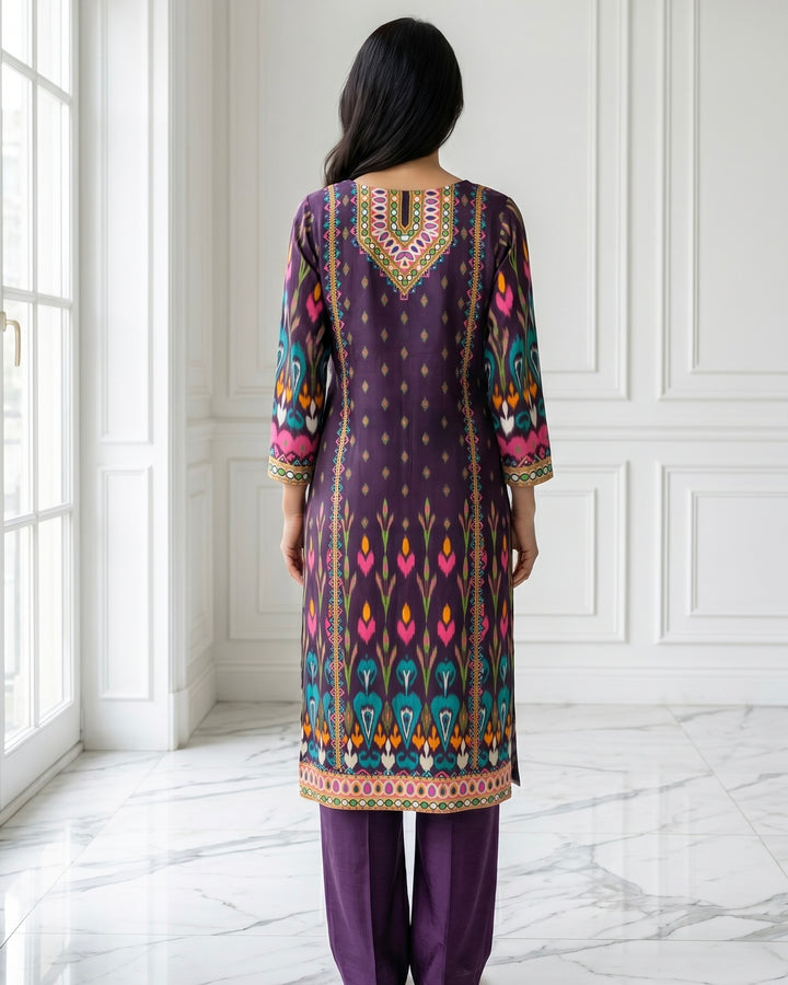 Purple Chinnon Embroidered Festive Dupatta (47869)