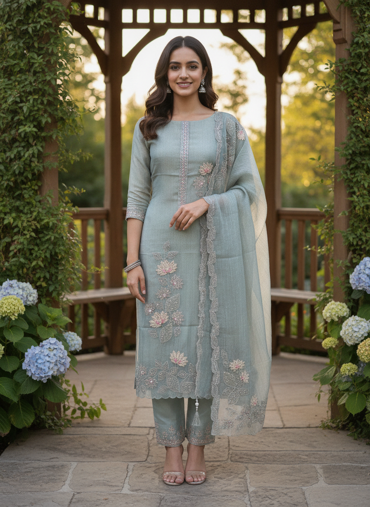 Ethereal Blue Organza Embroidered Festive Ensemble (59720)