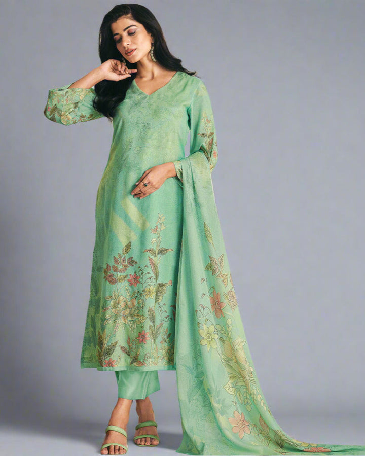 8109C-Mint Green Muslin Salwar Kameez with Digital Floral Print & Dupatta (43617)