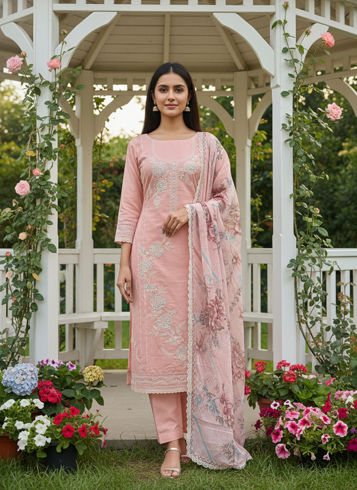 Peach Cotton Sequin Embroidered Everyday Elegance (46409)