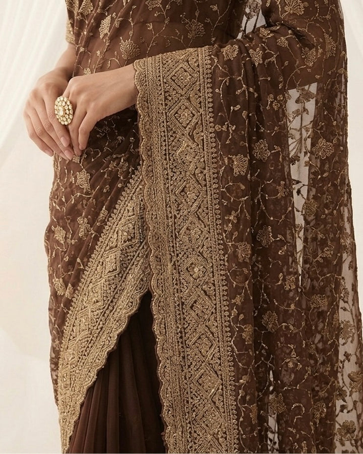 Purple Embroidered Organza Saree with Allover Elegance (54577)