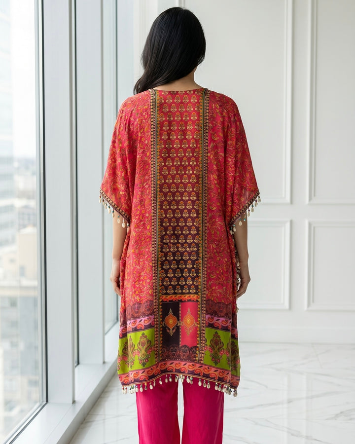 Rust Muslin Embroidered Festive Kaftan (42519)