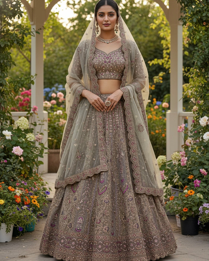 Lavender Net Embroidered Bridal Ensemble (54315)
