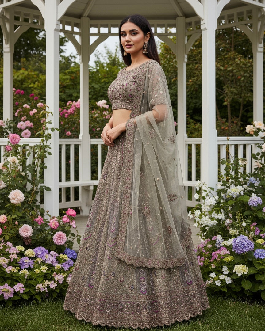Lavender Net Embroidered Bridal Ensemble (54315)