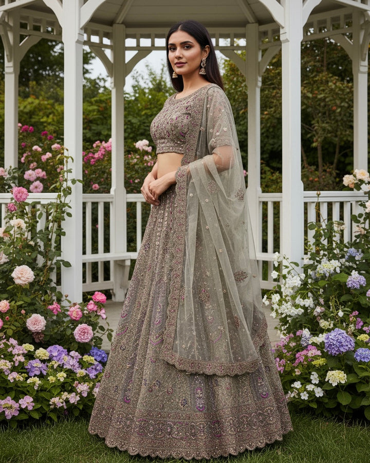 Lavender Net Embroidered Bridal Ensemble (54315)