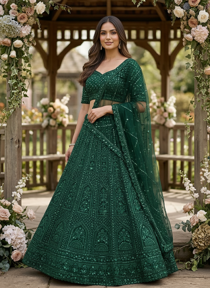 Emerald Embroidered Net Dupatta Heritage Craft (55079)