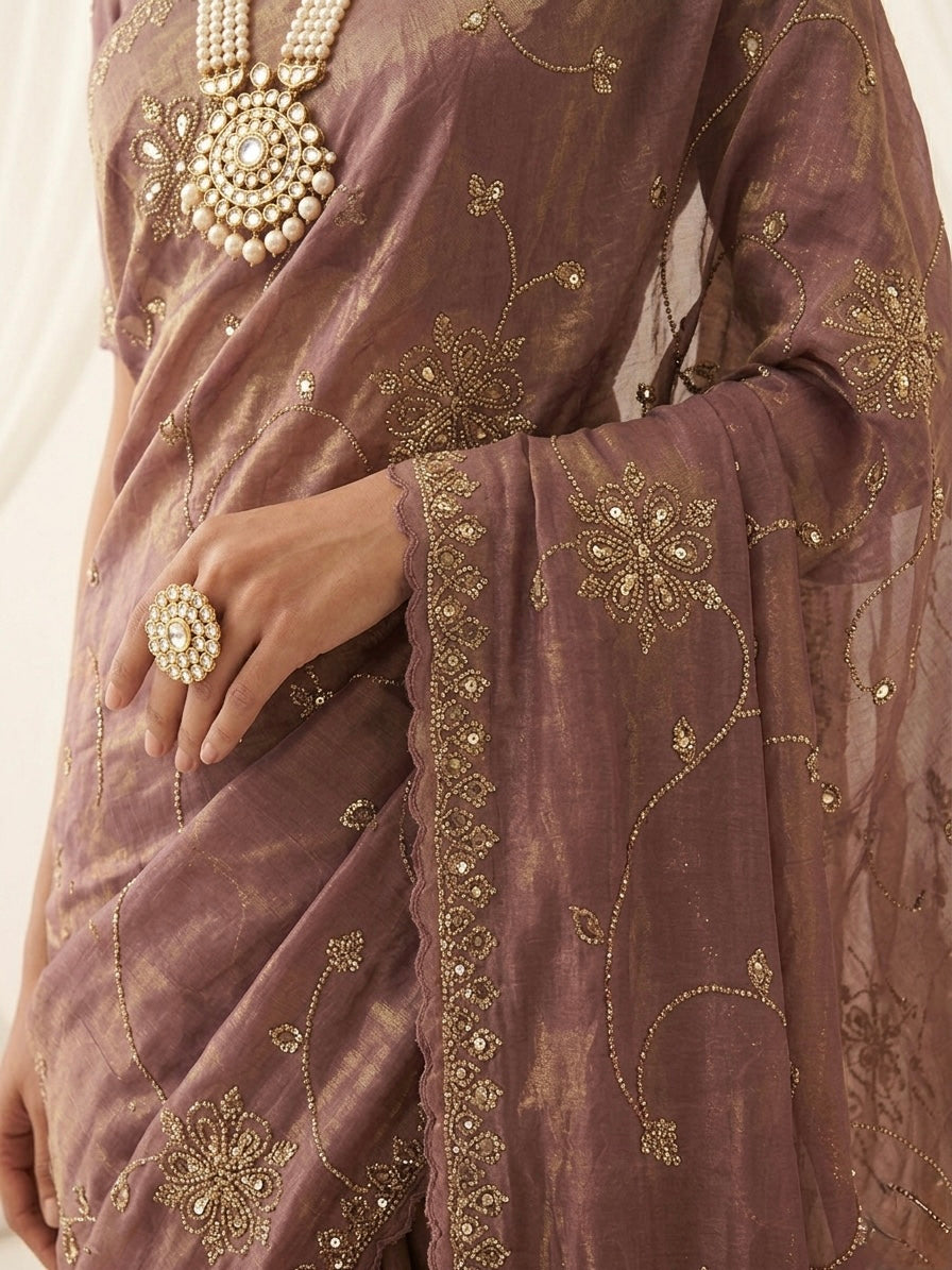 Heritage Purple Organza Embroidered Saree (54589)