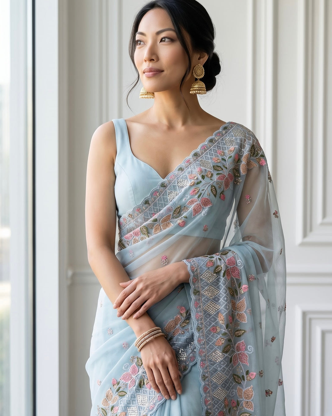 Embroidered Organza Festive Saree (10941)