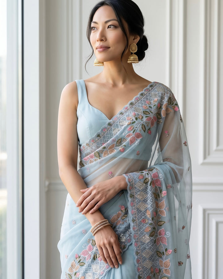 Embroidered Organza Festive Saree (10941)