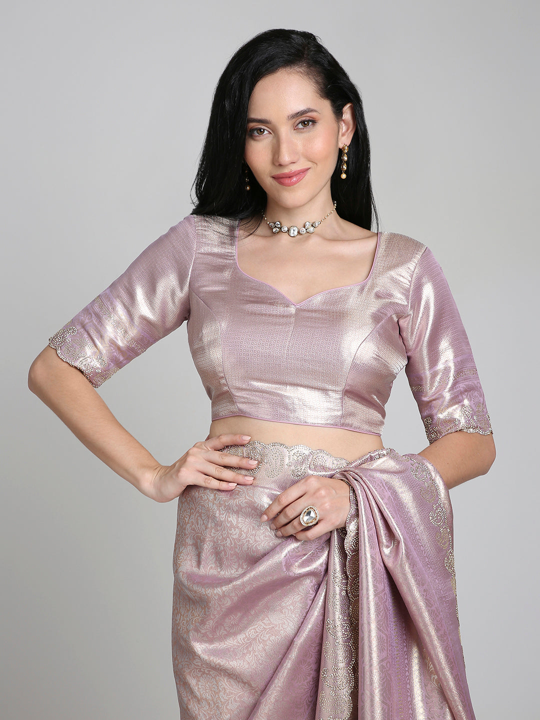 Ira – Purple Woven Silk Saree with Subtle Gold Border | Fazals (45380)