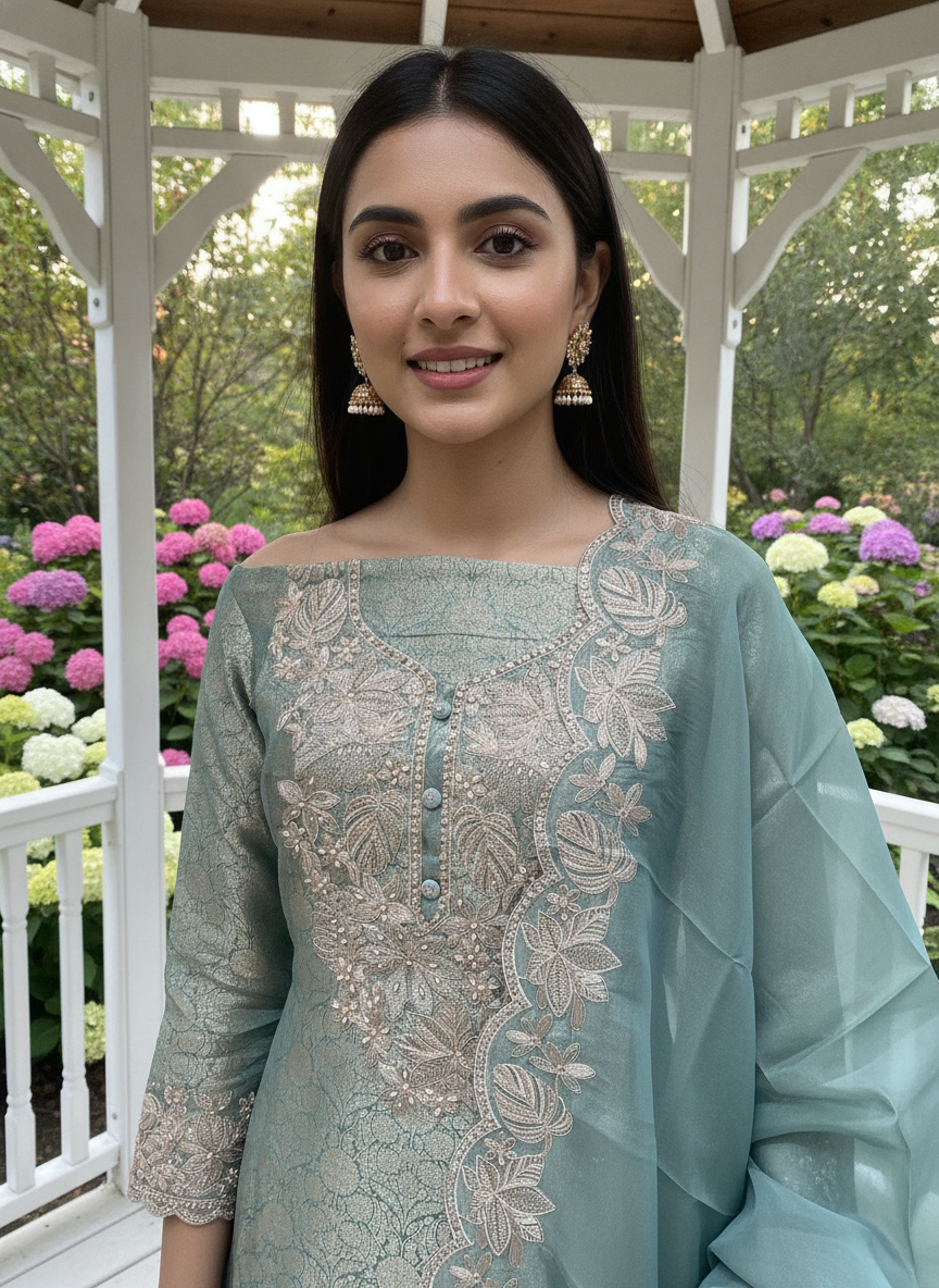 Embroidered Organza Festive Unstitched Ensemble (59618)