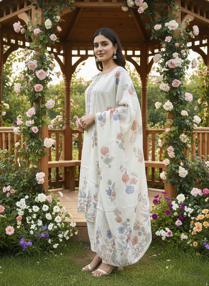 Embroidered Cream Linen for Elegant Leisure (55356)