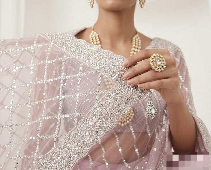 Cream Net Embroidered Dupatta Elegance (54599)