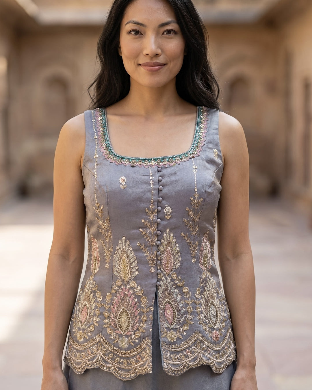 Embroidered Grey Organza Festive Dupatta (47908)