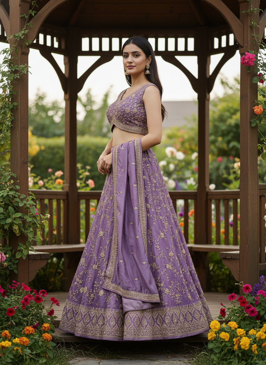 Lavender Silk Blouse with Zari Embroidery (54333)
