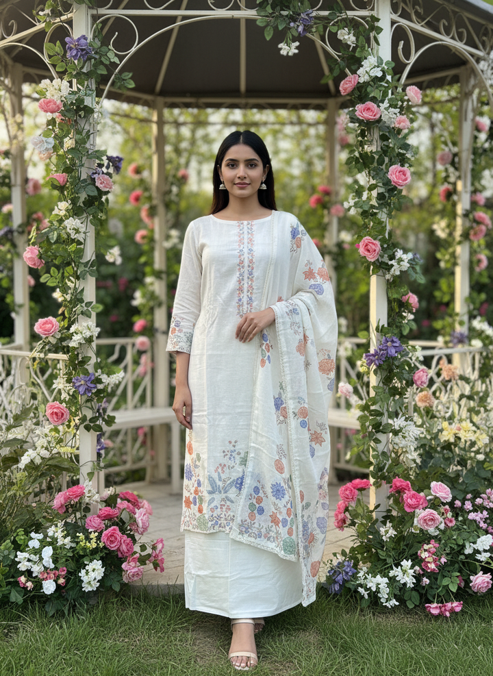 Embroidered Cream Linen for Elegant Leisure (55356)