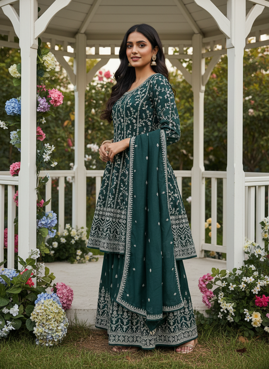 Verdant Silk Peplum with Zari Embroidery (40907)