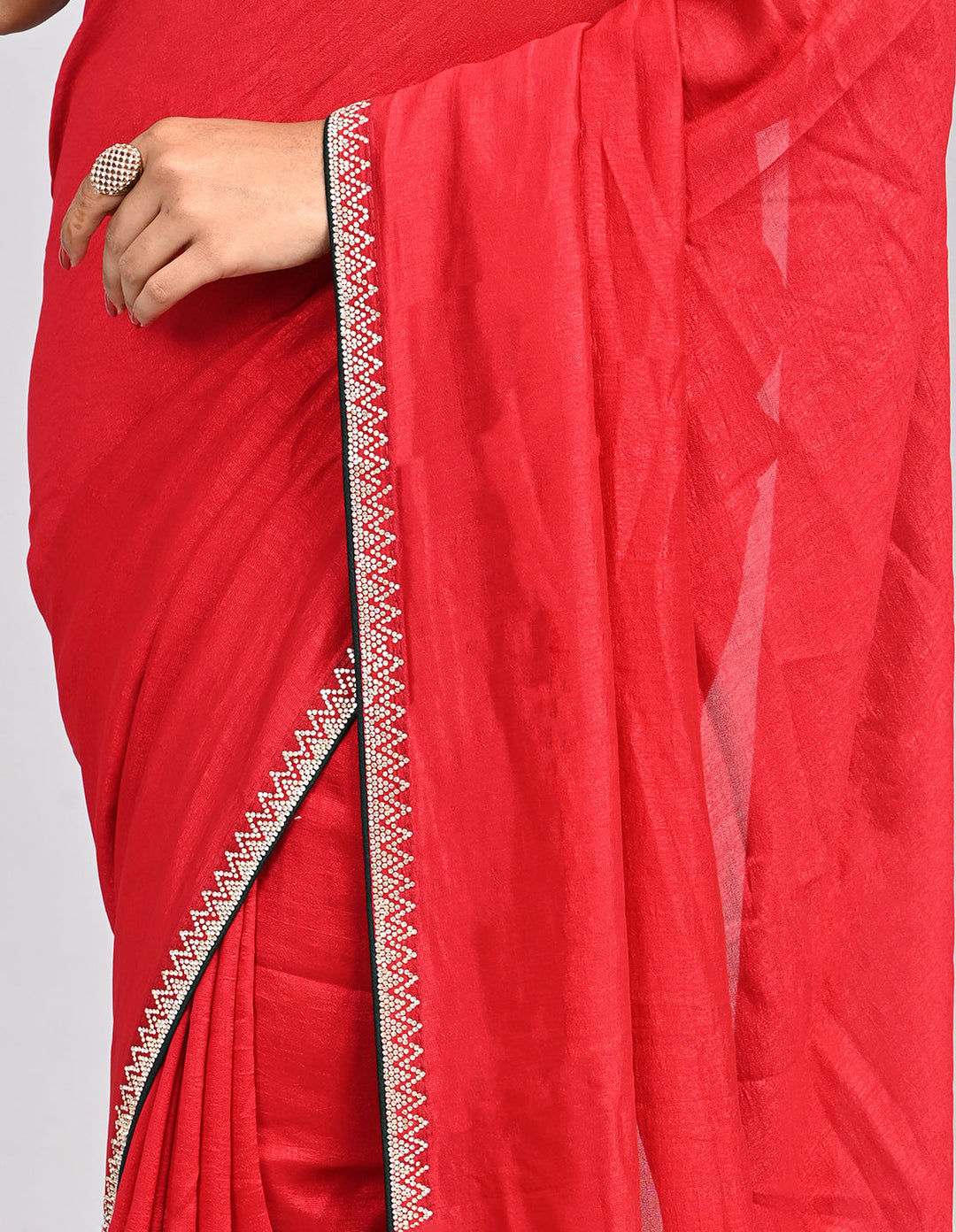 Meher – Pink Silk Saree with Swarovski Stone Border & Contrast Blouse | Fazals (46589)