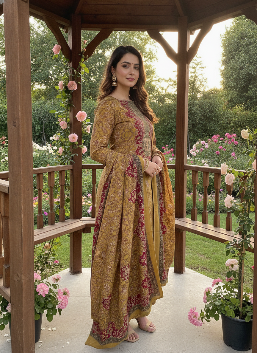 Mustard Muslin Embroidered Cotton Dupatta (53026)