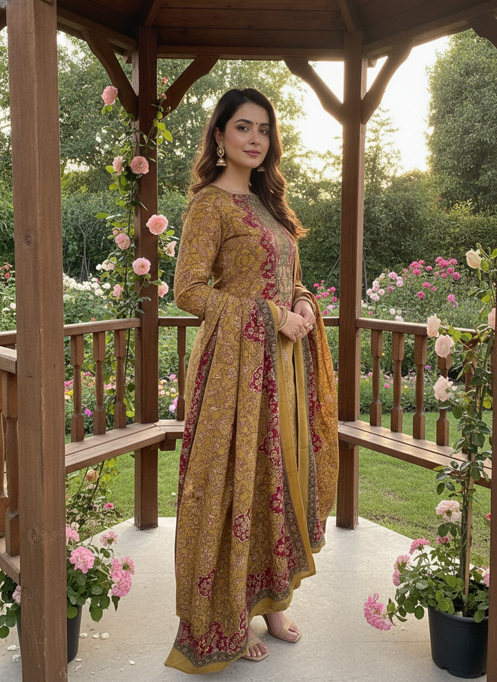 Mustard Muslin Embroidered Cotton Dupatta (53026)