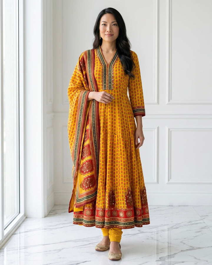 Mustard Crepe Embroidered Dupatta with Heritage Elegance (56098)