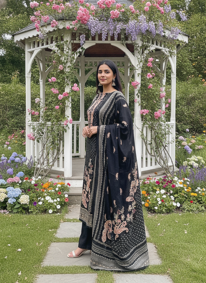 Black Embroidered Cotton for Festive Evenings (58633)
