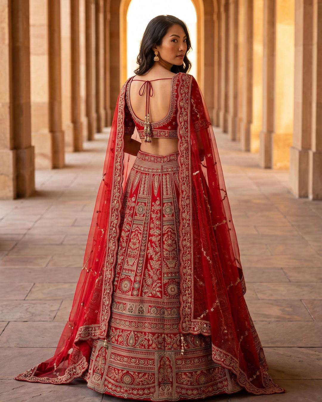 Scarlet Velvet Bridal Embroidered Lehenga (45714)
