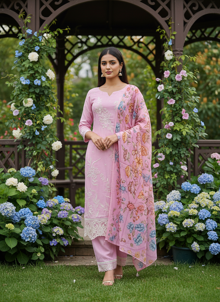 Embroidered Pink Muslin for Effortless Elegance (45153)
