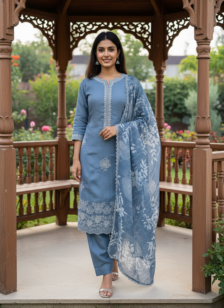 Cerulean Embroidered Linen for Leisurely Elegance (55148)