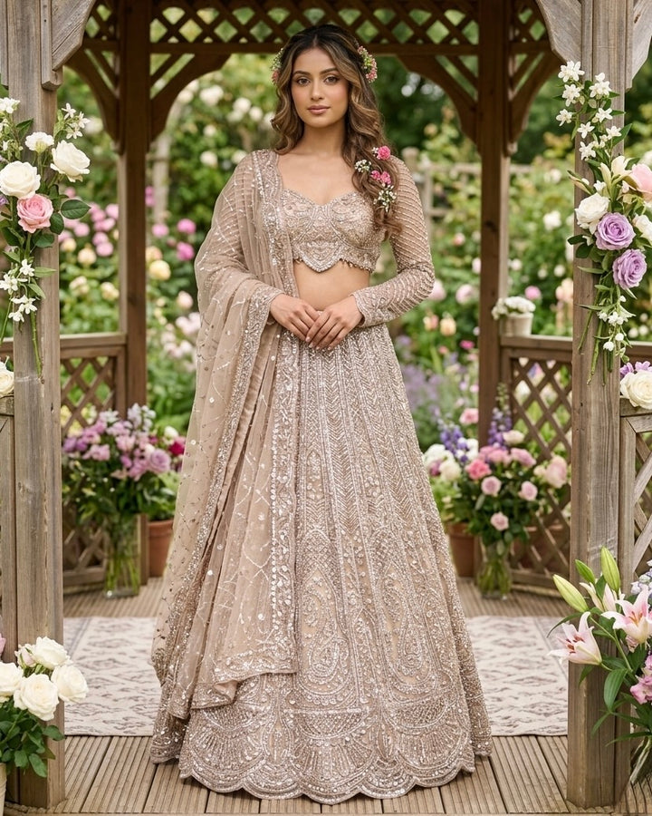Beige Embroidered Net Festive Readymade Blouse (49332)
