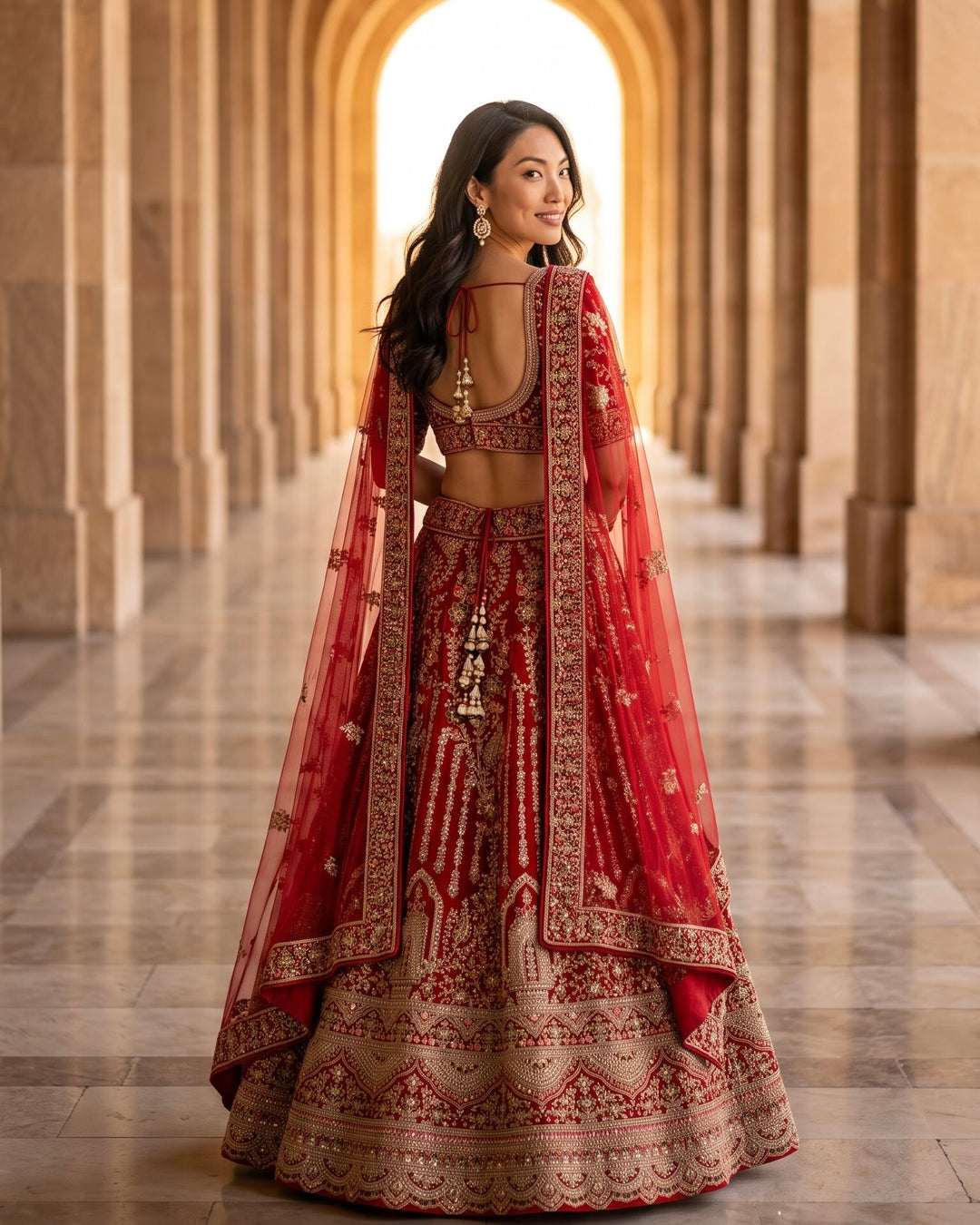 Luxurious Scarlet Velvet Bridal Lehenga with Exquisite Embellishments (43445)