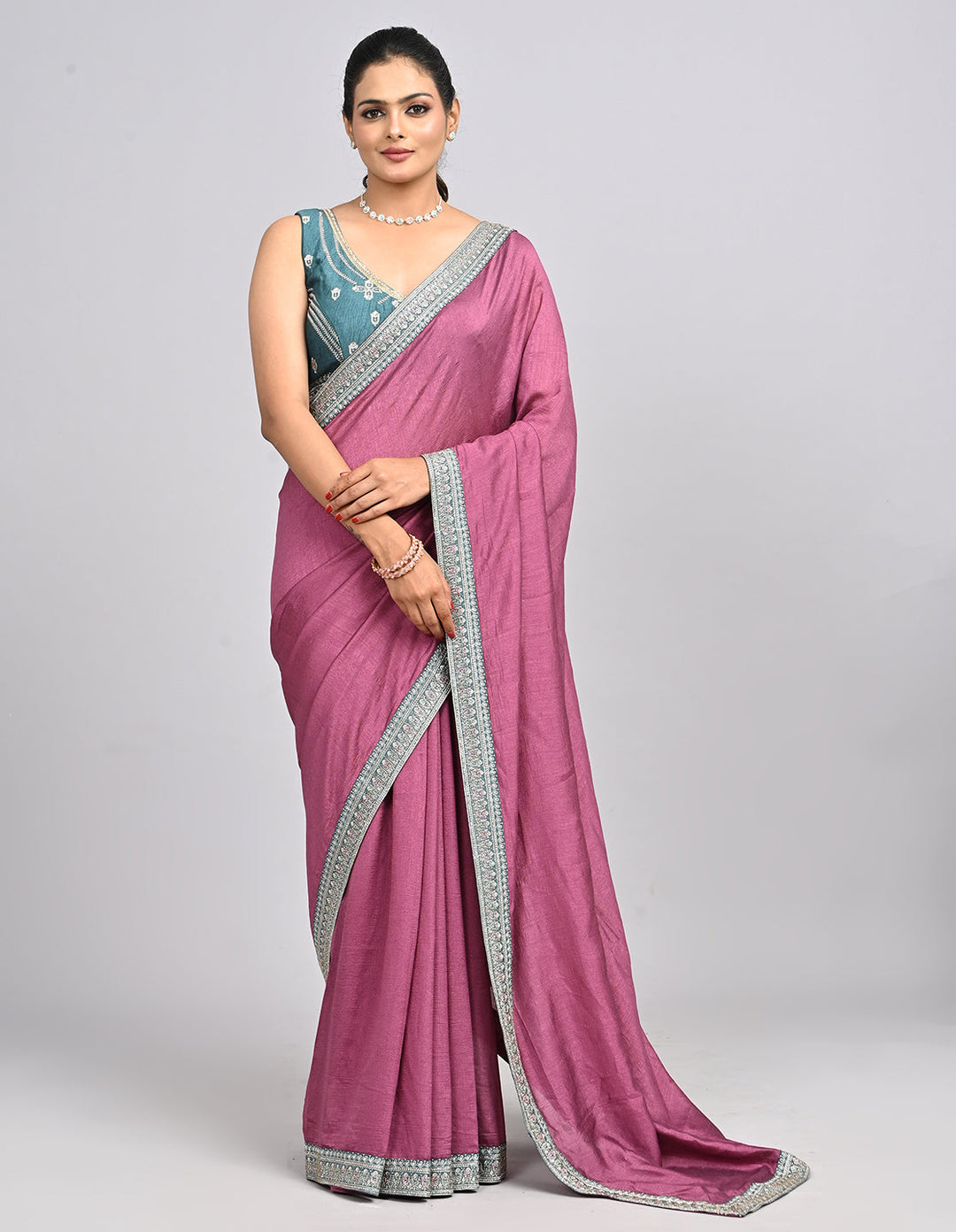 Lavina – Lavender Silk Saree with Zari Border & Self-Coloured Blouse | Fazals (46571)