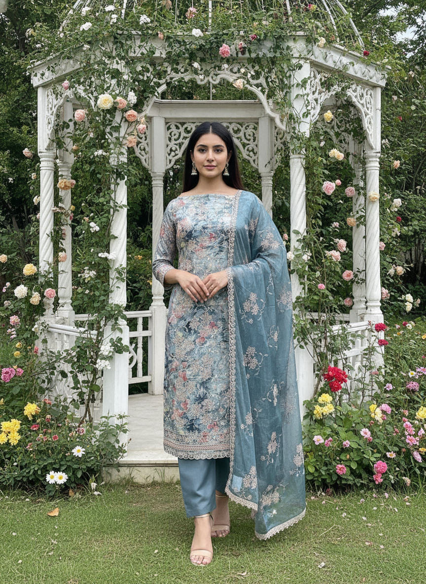 Embroidered Grey Cotton Unstitched Elegance (56899)