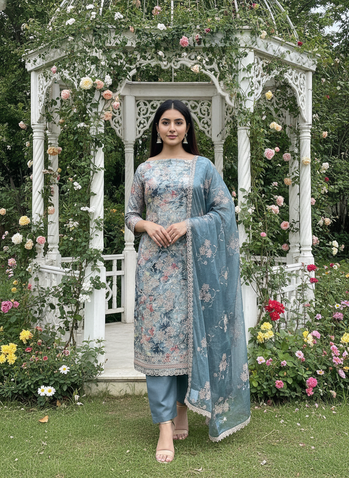 Embroidered Grey Cotton Unstitched Elegance (56899)