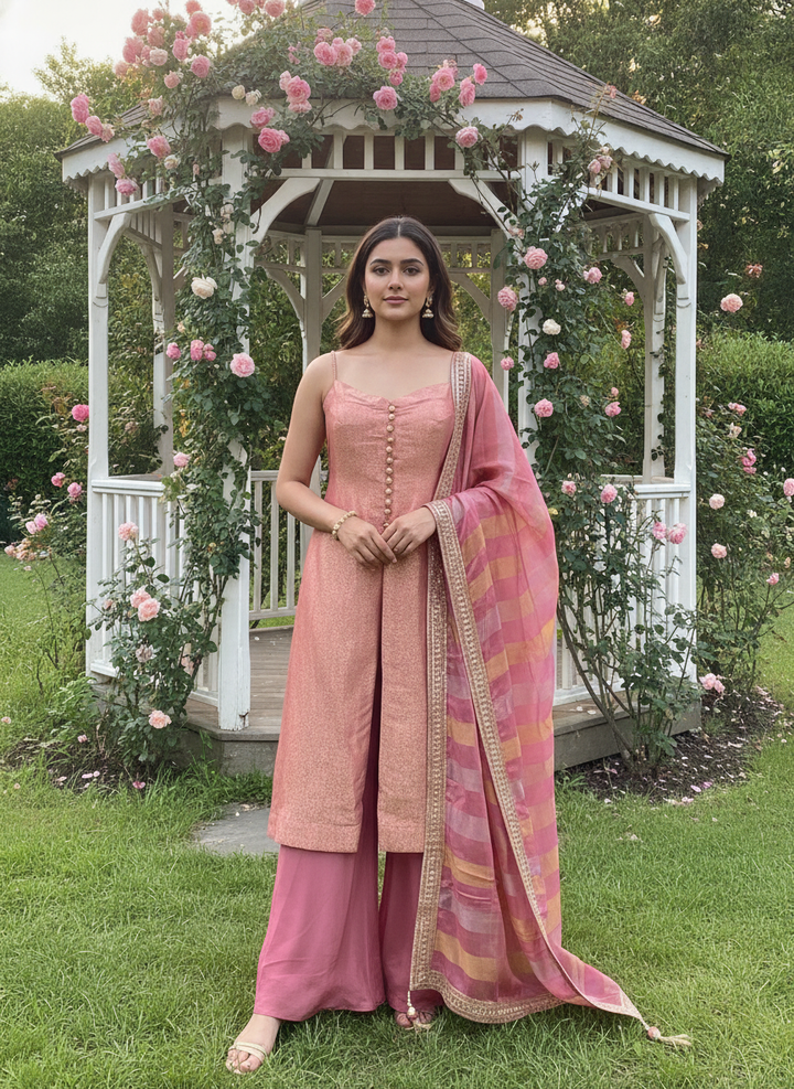Embroidered Silk Plazo in Luminous Pink (56424)