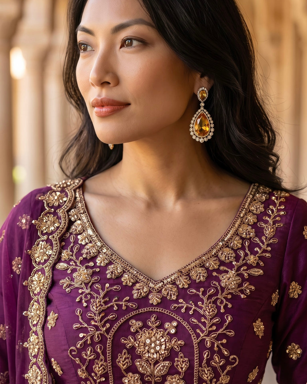 Purple Berry Embroidered Tissue Bridal Dupatta (53406)