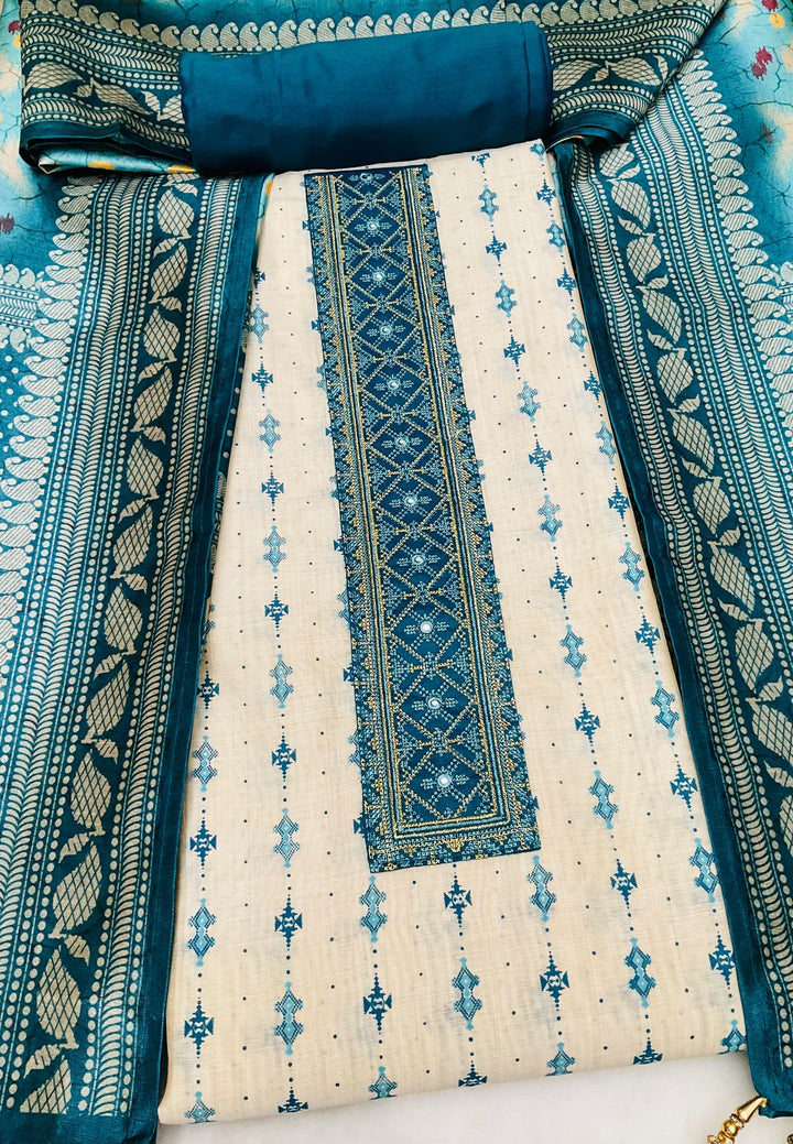 Prined Chanderi Embroidered Unstitched Salar Suit (45340)