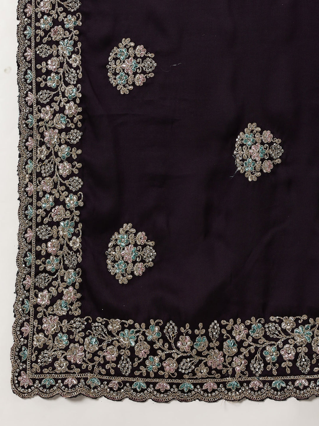 Yamuna - Satin Georgette Wine Zari Embroidered Saree (33095)