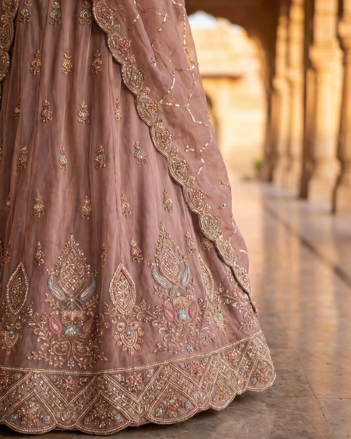 Lavender Embroidered Organza Bridal Lehenga (54790)