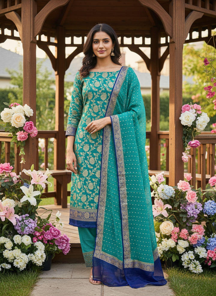 Verdant Green Woven Georgette Unstitched Elegance (35298)