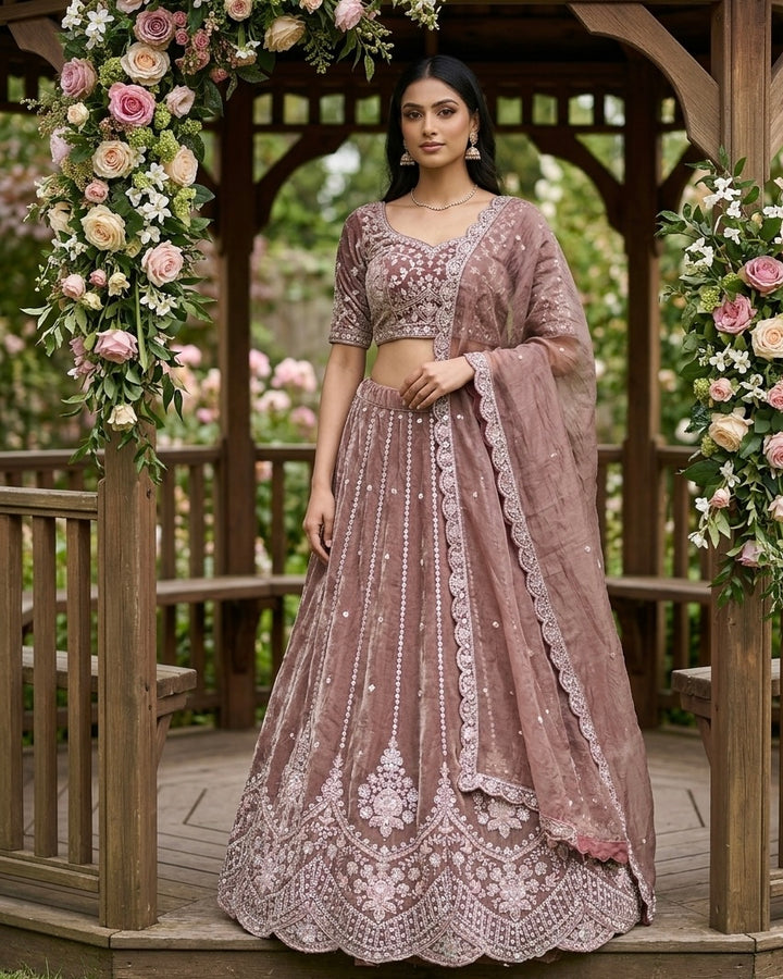 Lavender Embroidered Organza Dupatta with Elegant Detailing (54510)