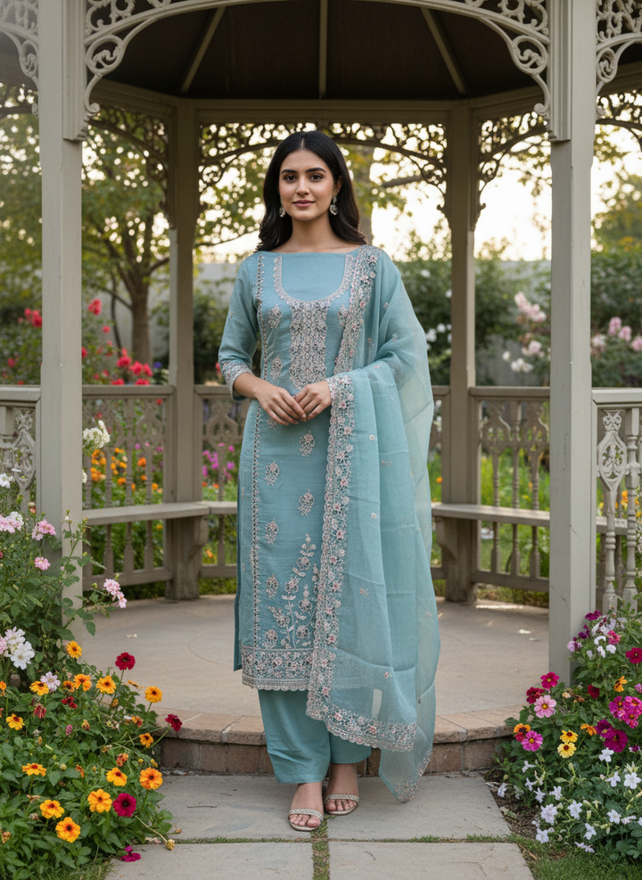 Luminous Blue Embroidered Tissue for Festive Elegance (55217)