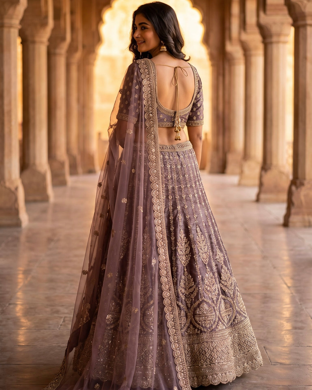 Lavender Organza Embroidered Bridal Dupatta (45957)