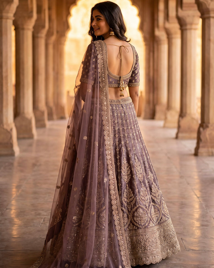 Lavender Organza Embroidered Bridal Dupatta (45957)
