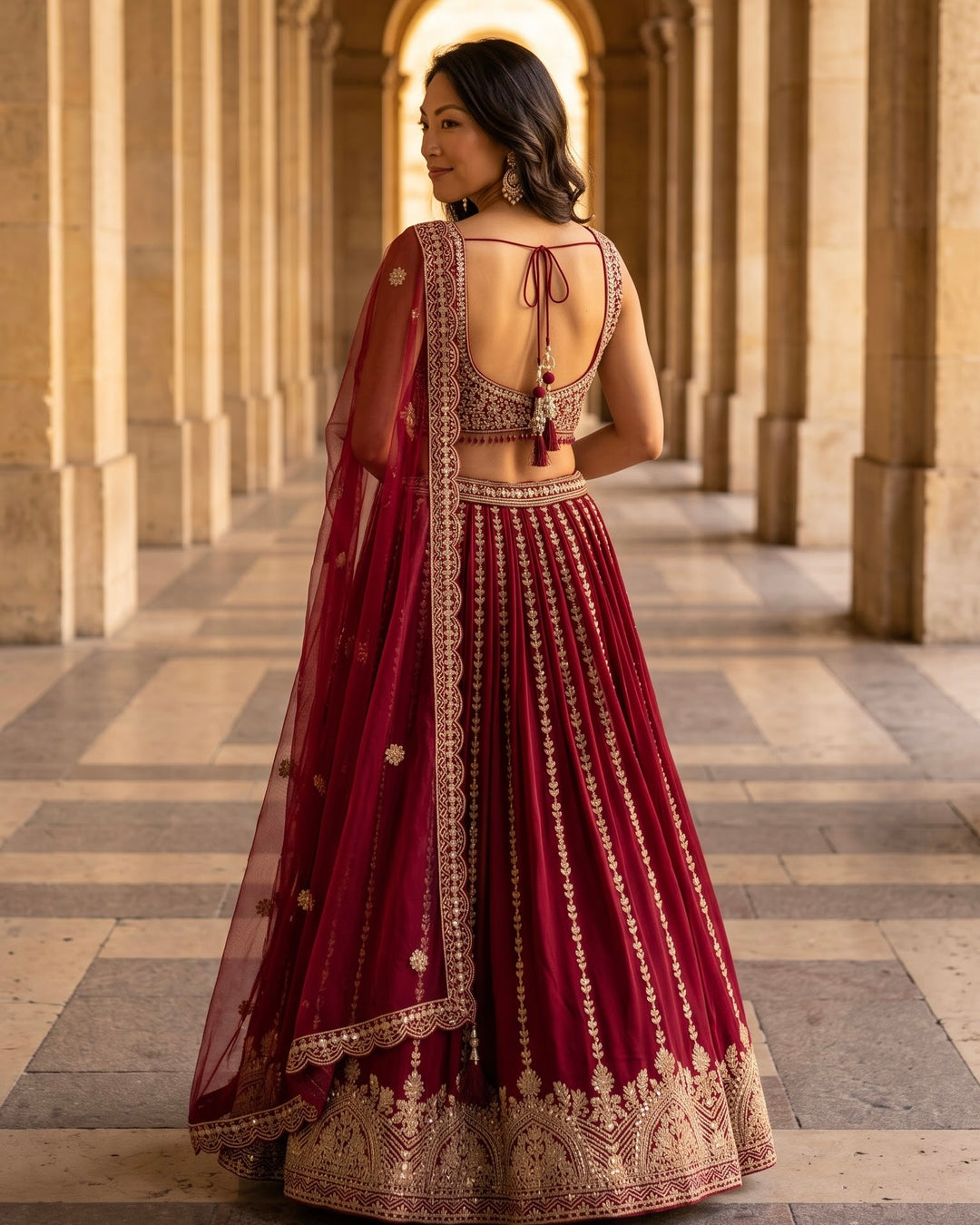 Ameera – Wine Purple Georgette Embroidered Lehenga with Net Dupatta | Fazals (47257)