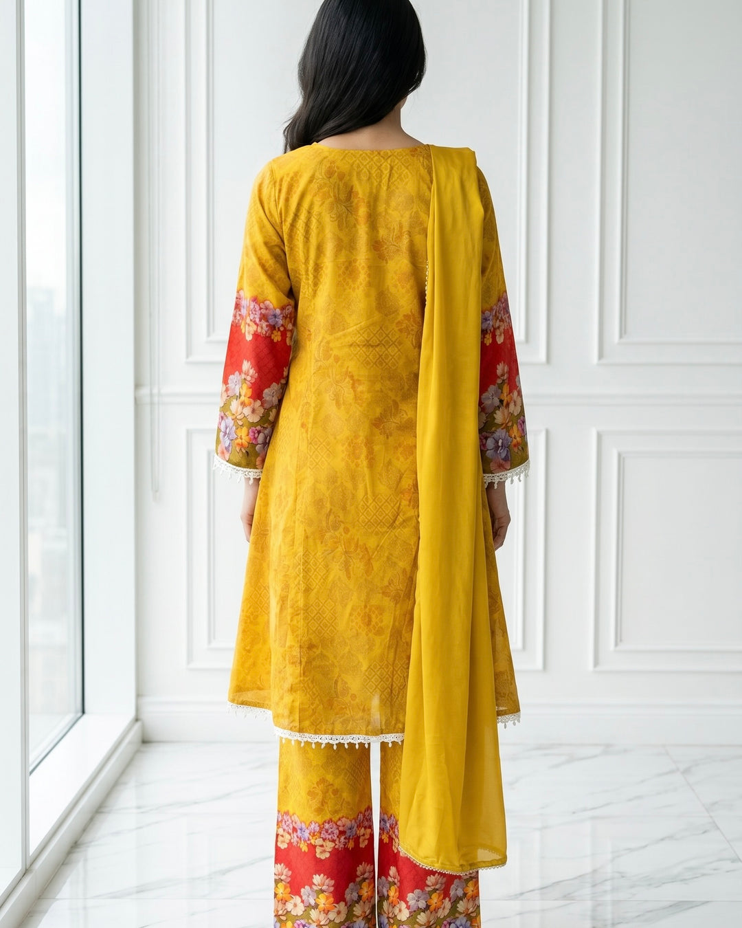 Mustard Crepe Embroidered Dupatta with Heritage Elegance (56081)
