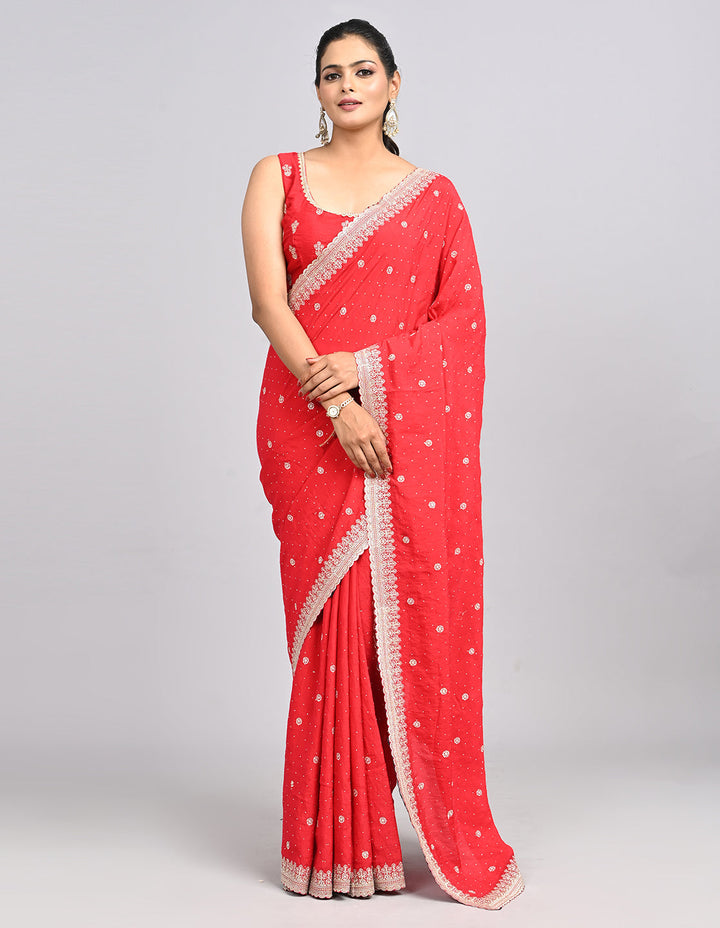 Riyana – Red Silk Saree with Zari Embroidery & Self-Coloured Blouse | Fazals (48222)