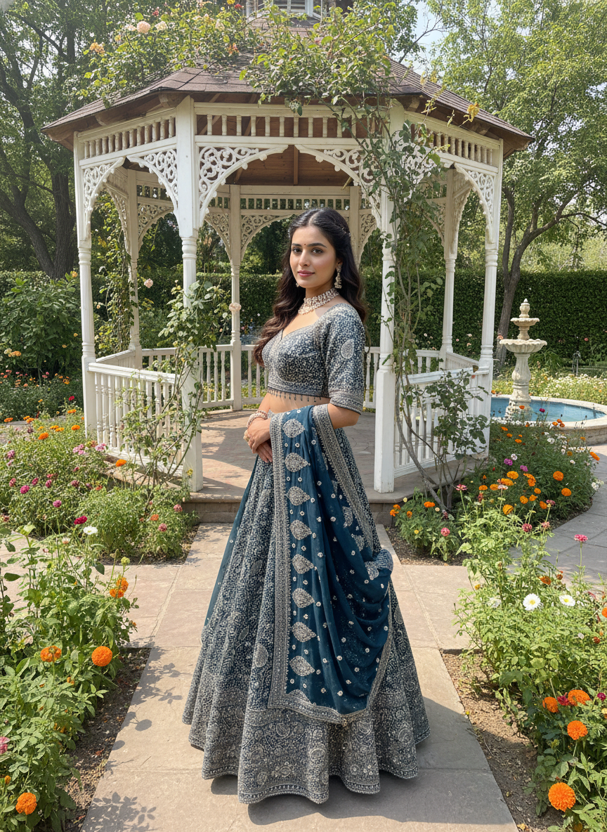 Bottle Green Embroidered Georgette Festive Blouse (52111)