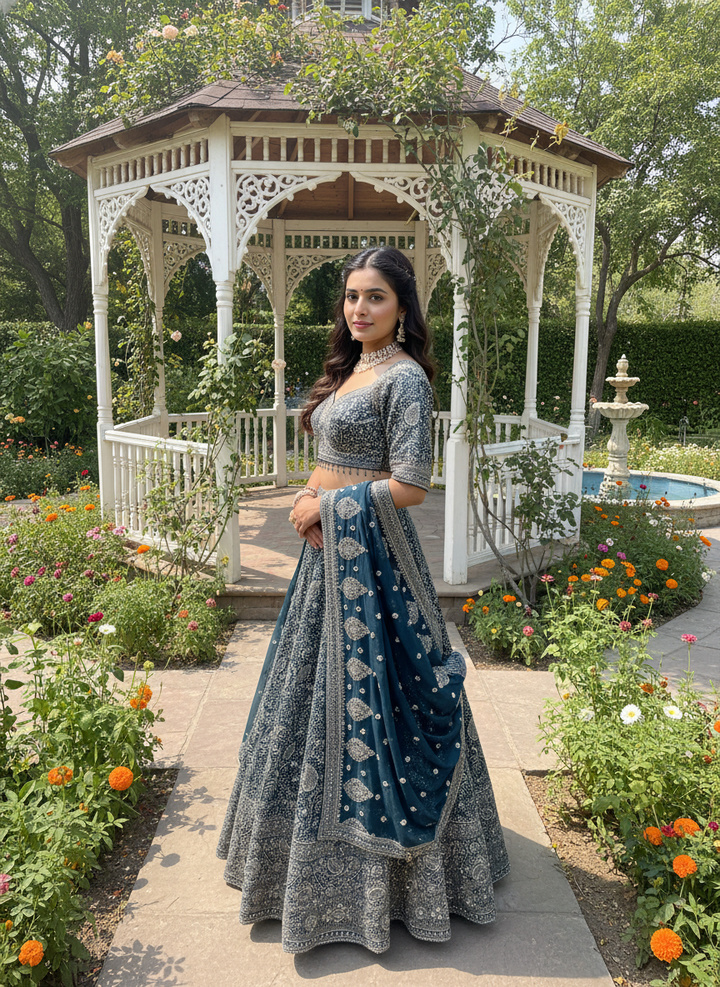 Bottle Green Embroidered Georgette Festive Blouse (52111)